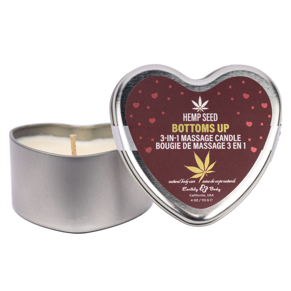 EB Hemp Seed 3 in 1 Massage Heart Candle - Bottom's Up - Bottoms Up (Wild Blueberries, Dewy Meadow-grass, Sweet Wildflowers) - 113 g Earthly Body